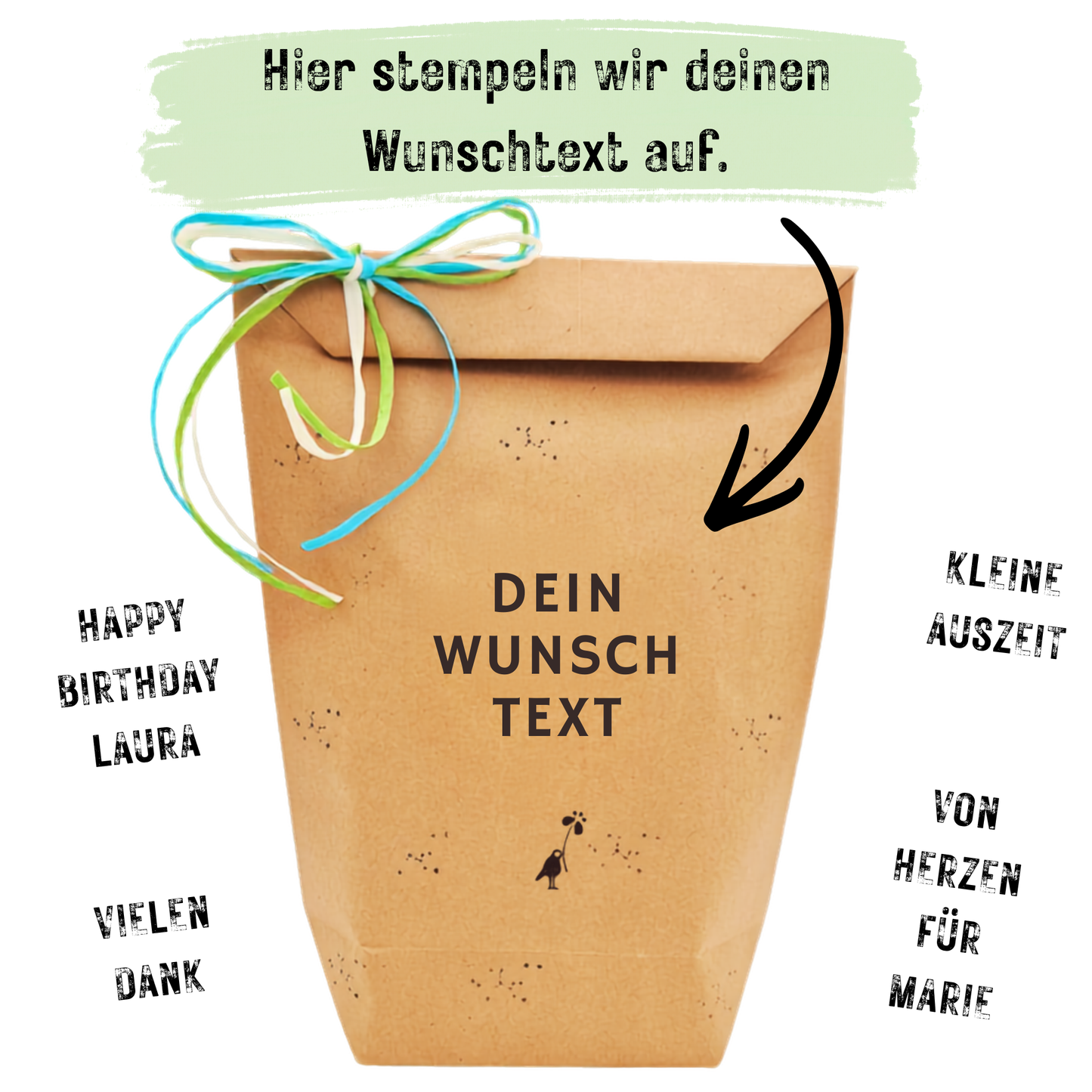 Personalisierbare Wunschtexttüte mit Beispielen