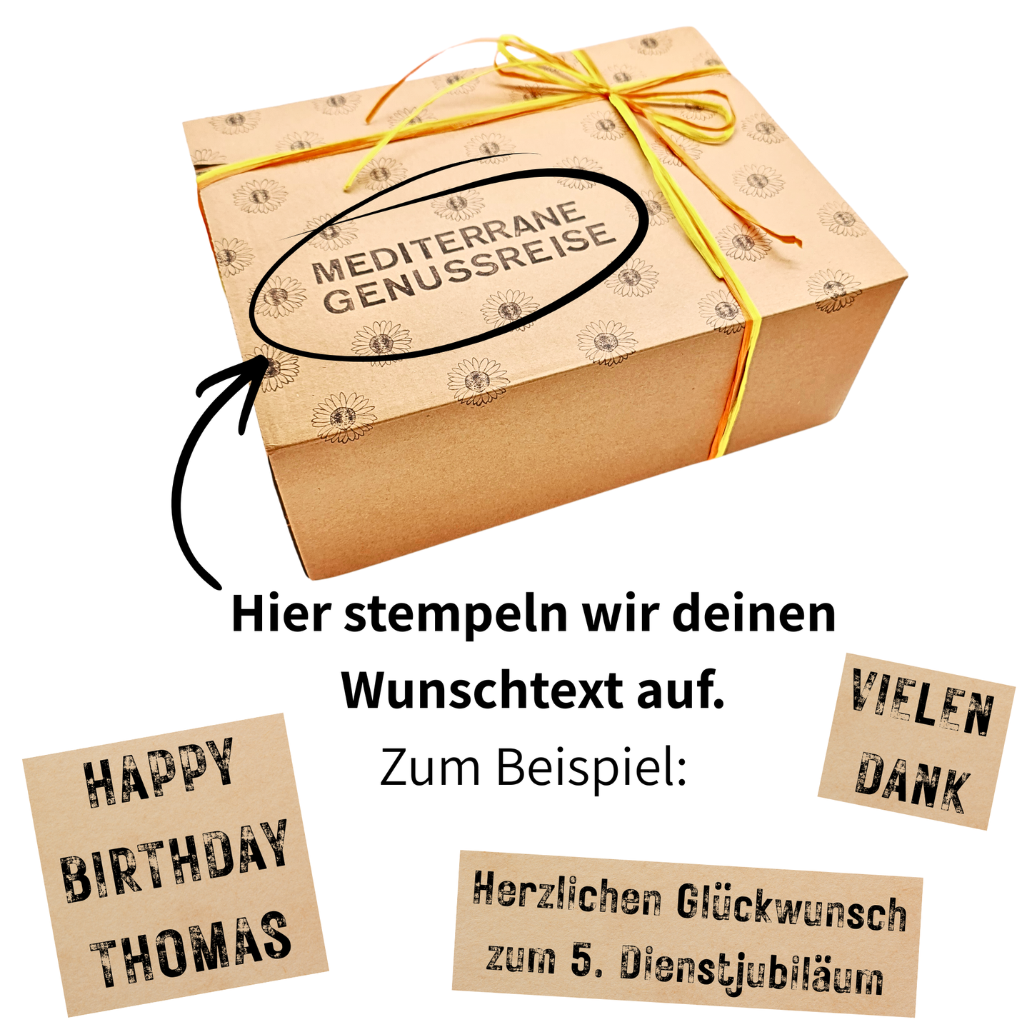 Mediterrane Genussbox mit Wunschtext, individualisierbar