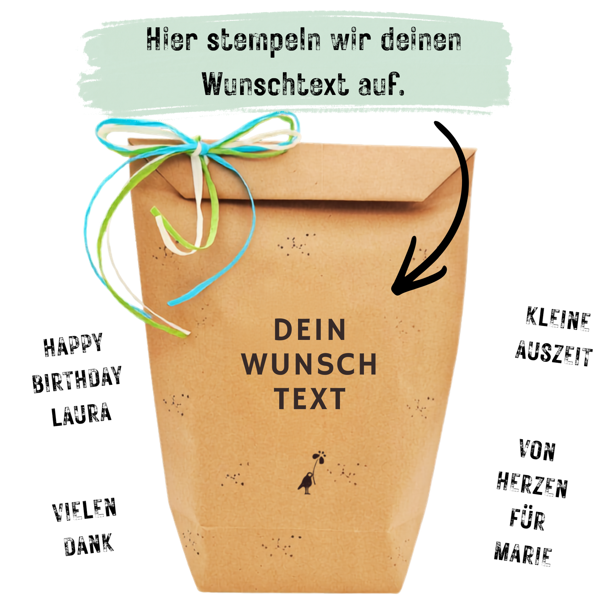 Geschenktüte mit Wunschtext und Beispielen