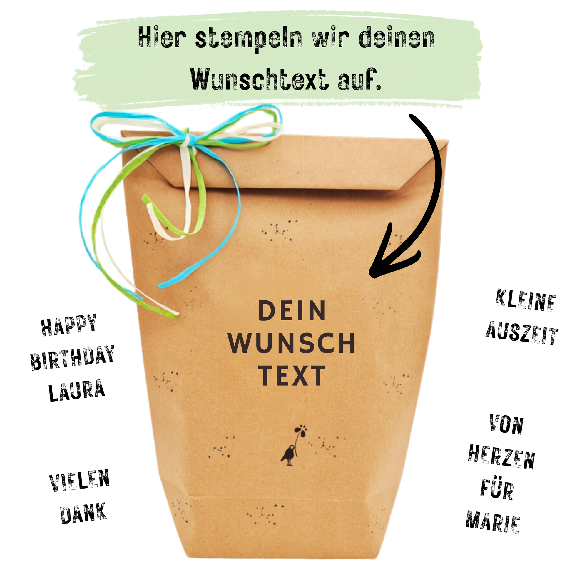 Personalisierbare Wunschtexttüte mit Beispielen
